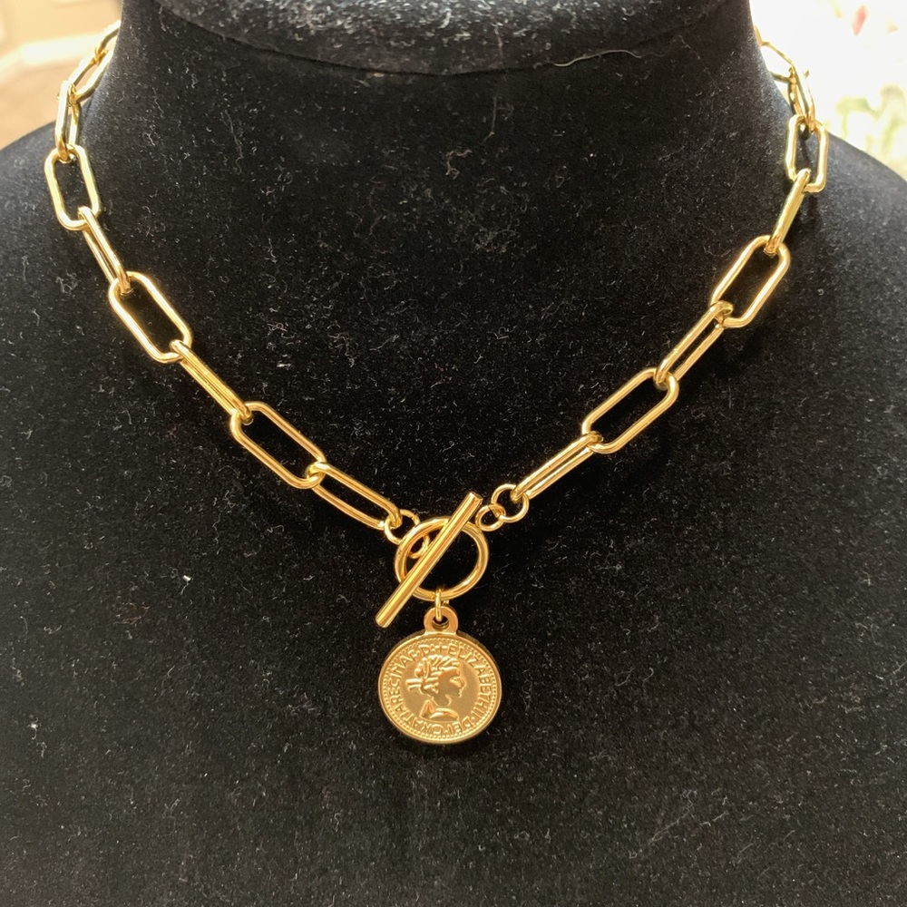 Double sided coin link chain necklace